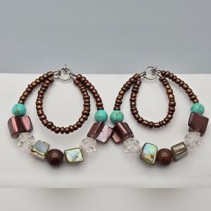 Handcrafted Boho Beaded Double Hoop Dangle Earrings
